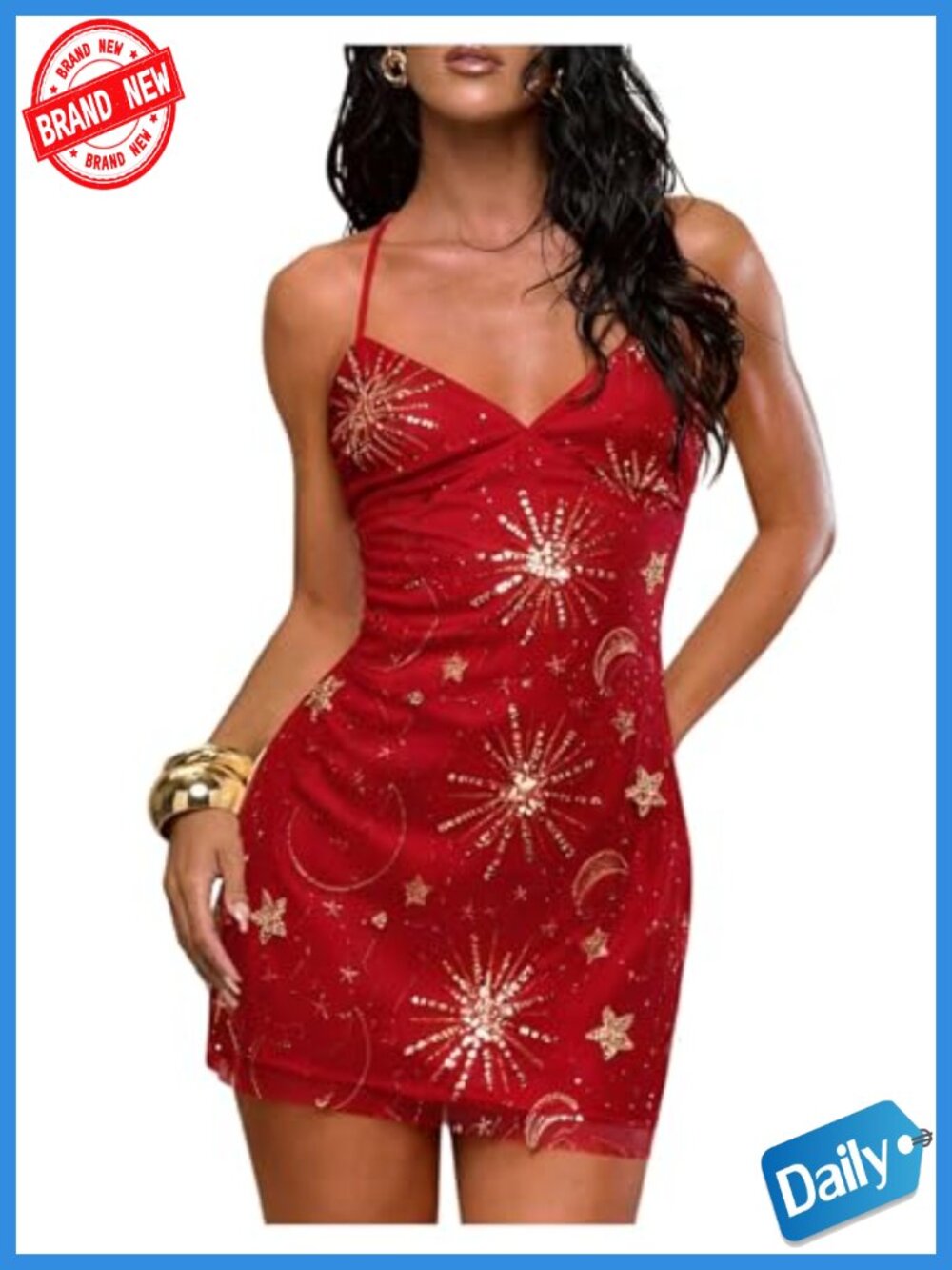 Sequin Mini Dress Deep V Neck Backless Bodycon Club Party Dress